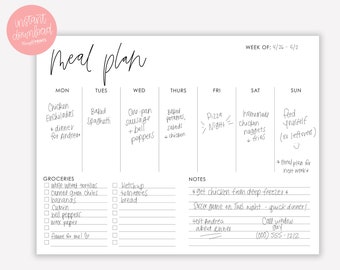Printable Menu Planner - Menu Planner with Grocery List and Notes - Printable Menu - Weekly Menu Planner - Minimal Meal Planner - PDF