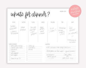 Printable Menu Planner - Menu Planner with Grocery List and Notes - Printable Menu - Weekly Menu Planner - Minimal Meal Planner - PDF