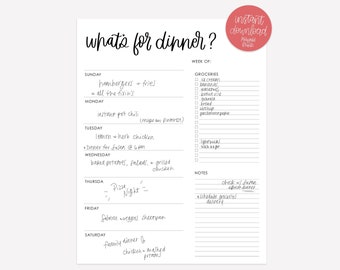 Printable Menu Planner - Menu Planner with Grocery List and Notes - Printable Menu - Weekly Menu Planner - Minimal Meal Planner - PDF - S-M