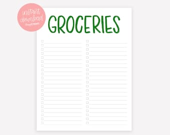 Digital Download Grocery List - Printable Groceries List - Shopping List - Printable List - Store List