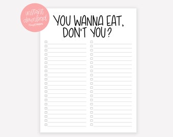 Digital Download Funny Grocery List - Printable Groceries List - Shopping List - Printable List - Store List