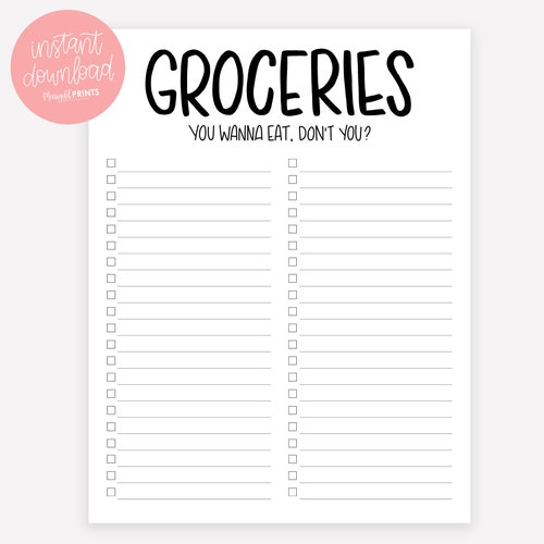 Digital Download Grocery Shopping List Printable List for - Etsy