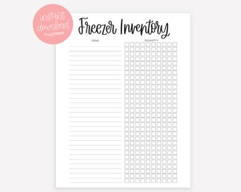 Instant Download - Freezer Inventory - Freezer List - Freezer Inventory Printable - Freezer Organization - PDF Printable