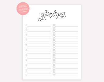 Digital Download Grocery List - Printable Groceries List - Shopping List - Printable List - Store List