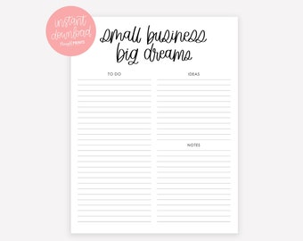 Small Business To Do List - Small Business Planner - Small Biz Big Dreams - Printable Planner - Printable To Do List - Printable PDF