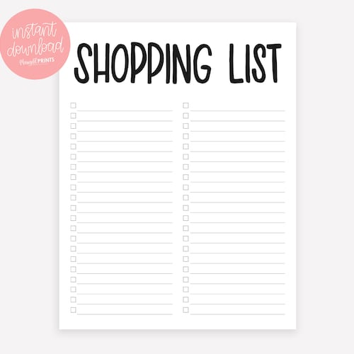 Customizable Printable Shopping List Etsy