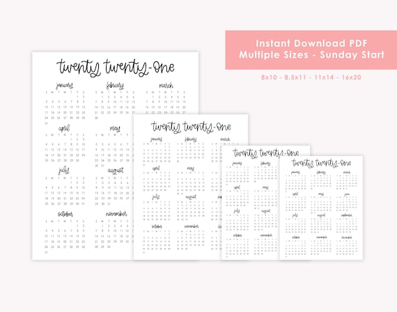 Printable 2021 Full Year Calendar 2021 Calendar Download Downloadable Calendar Sunday Start Vertical Calendar Full 2021 Year