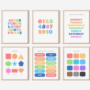 Educational Prints - Set of 6 Preschool Posters - Homeschool Posters - Learning Posters - Homeschool Decor - Printable Posters - Digital