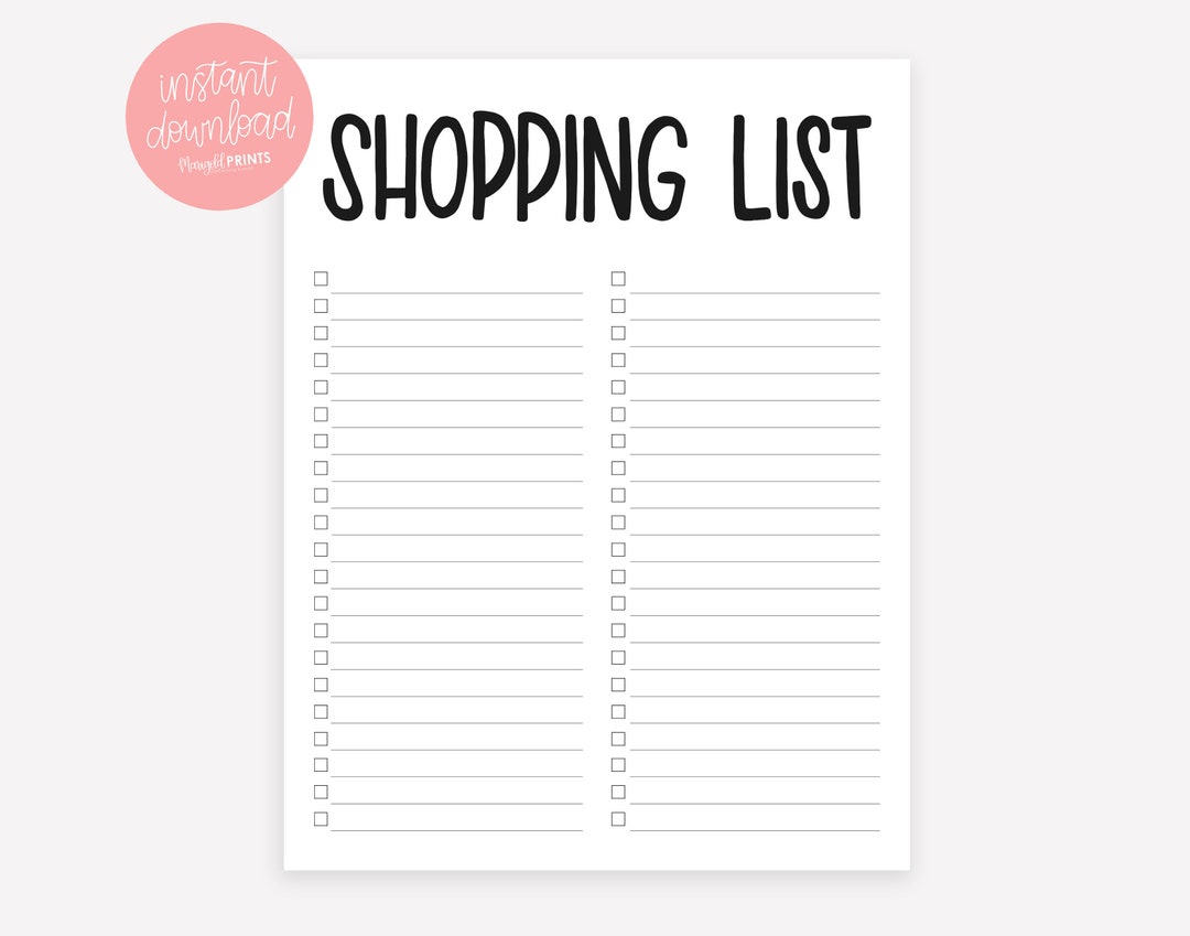 Digital Download Shopping List - Printable Store List - Shopping List ...
