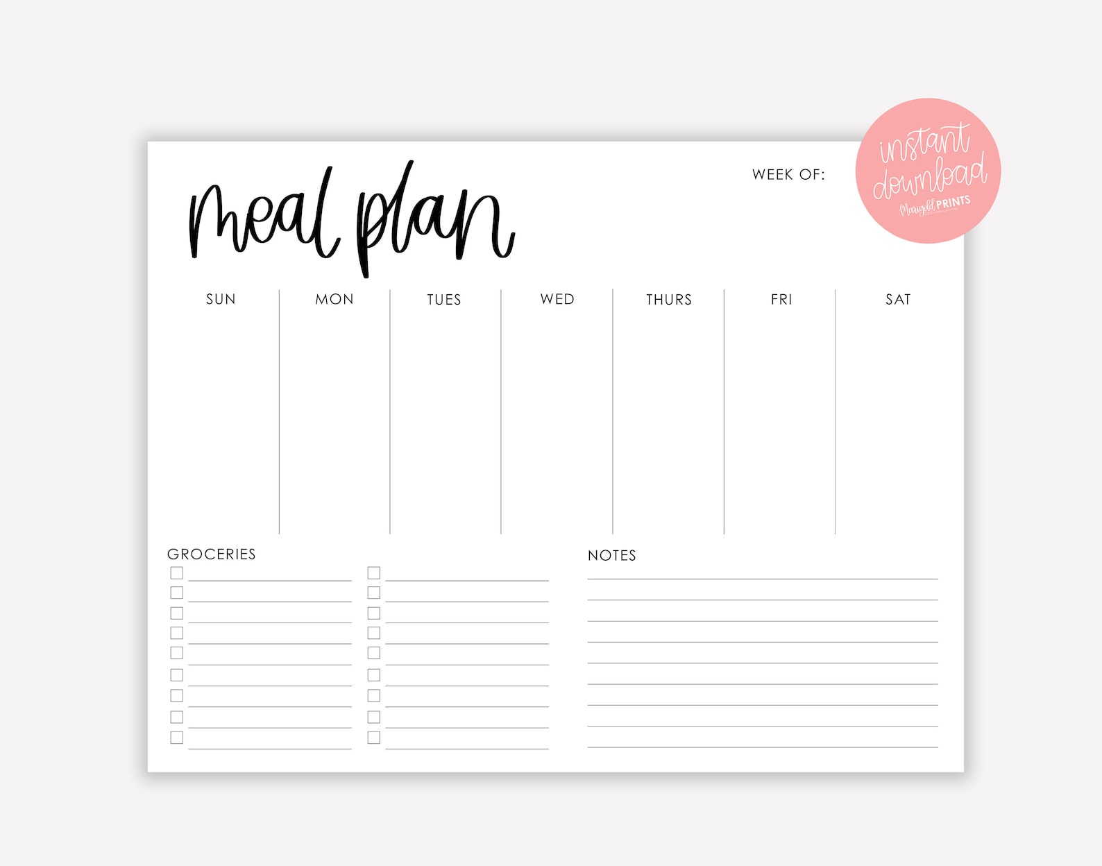 Printable Menu Planner Menu Planner With Grocery List and Etsy