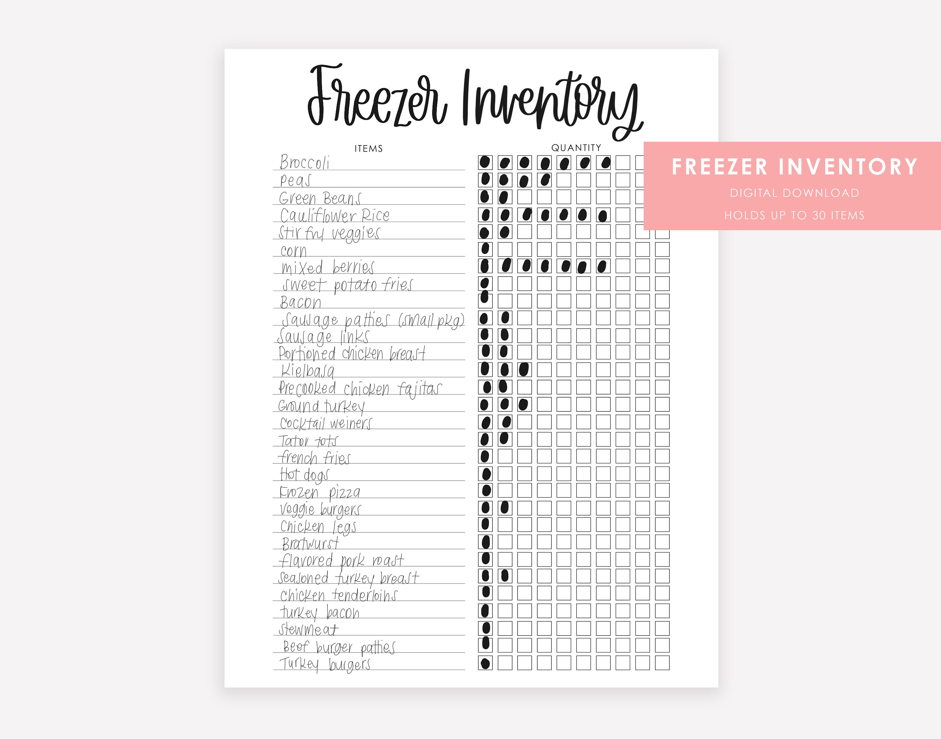 Téléchargement instantané - Inventaire du congélateur - Liste des congélateurs - Inventaire du congélateur imprimable - Organisation du congélateur -