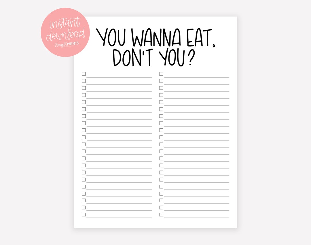 Digital Download Funny Grocery List Printable Groceries List Shopping List Printable List Store