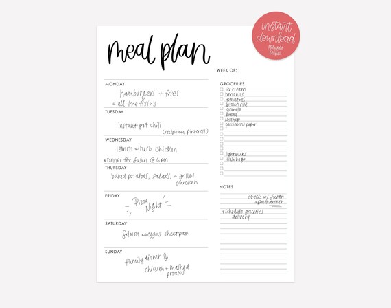 Printable Menu Planner Menu Planner With Grocery List and - Etsy