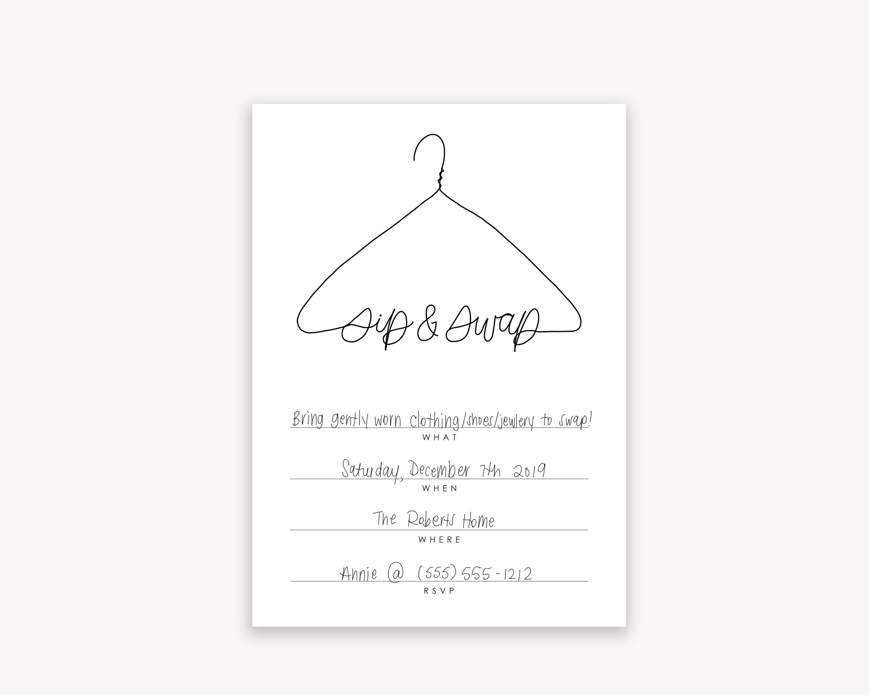 Sip and Swap Printable Invitations Clothing Swap Party picture