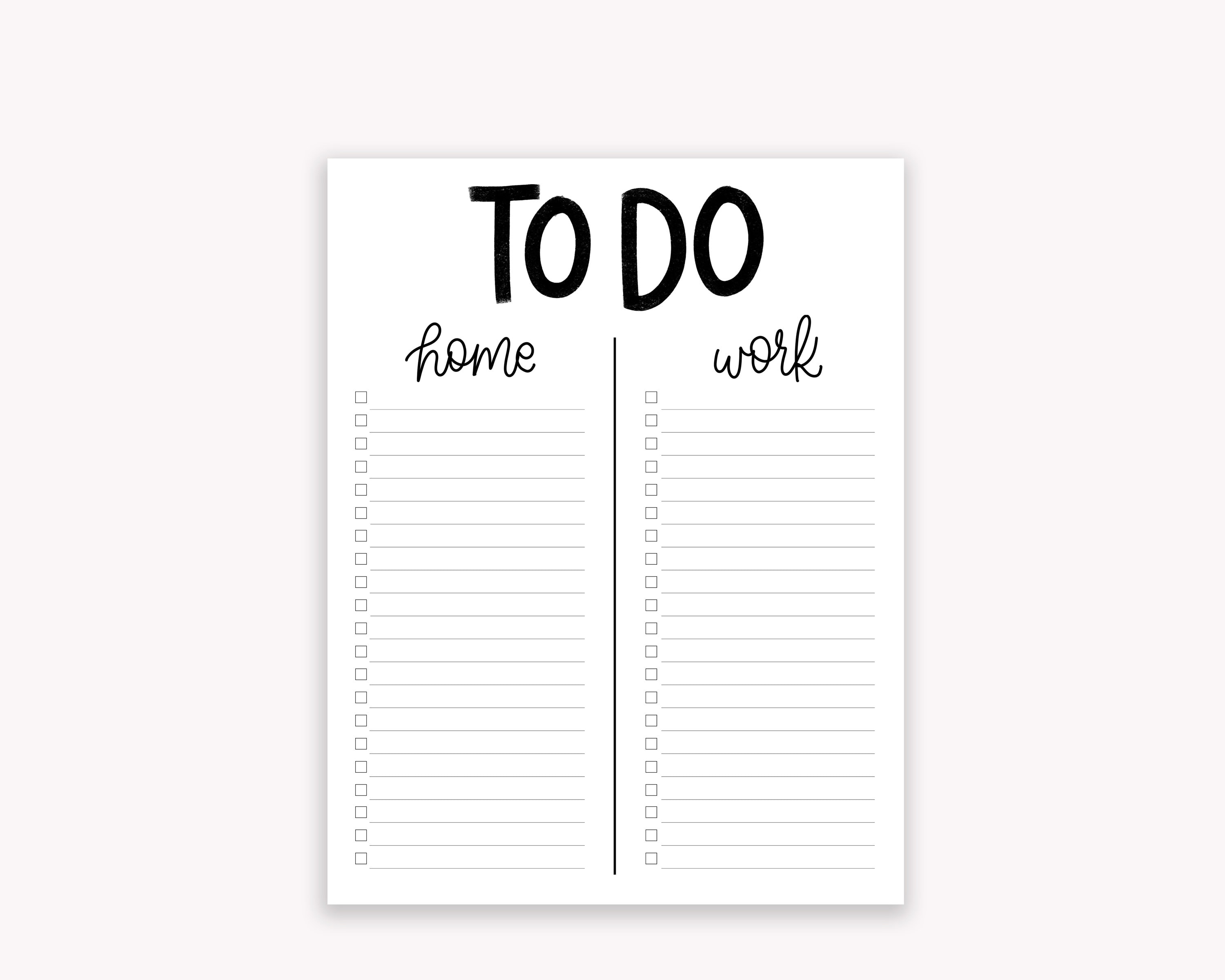 Printable To Do List - Home and Work To Do List - Digital Download -  Printable List - To Do list - Home To Do List - Work To Do List - PDF