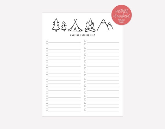 Camping Packing List - Camping Trip Planning - Packing List Printable - Camping Printable - Digital Download - Camping List