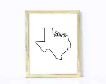 Texas State Home Print - Digital Download Print - State Print - Home Decor - Texas - 8x10