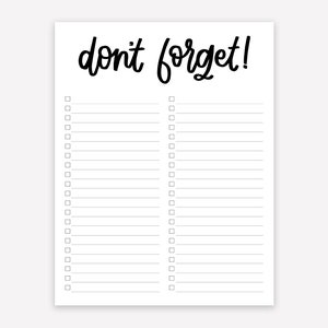 Don't Forget! Packing List - Printable List - Digital Download - Trip ...