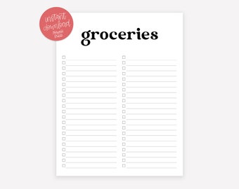 Digital Download Grocery List - Printable Groceries List - Shopping List - Printable List - Store List