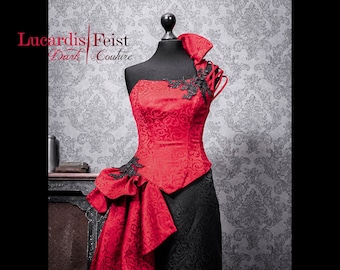 robe de mariée spéciale en rouge / noir, sirène, codé, romantique, deux-pièces, bustier