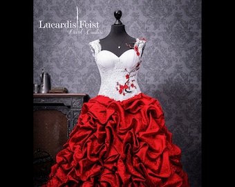 Extraordinary white and red gothic wedding dress / original by Feist Style