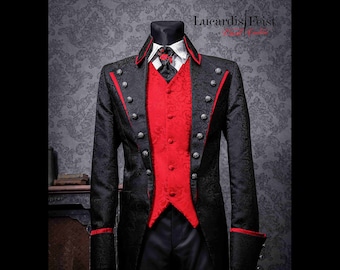 Extravagant Black Frock Coat Suit, Gothic Victorian Pirate Steampunk Wedding Attire