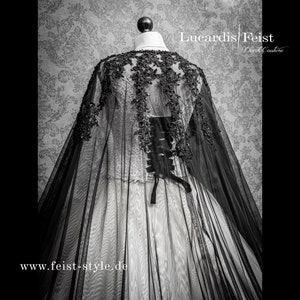 Extravagant Gothic Wedding Cape, Tulle & Lace Veil, Steampunk Bride image 3