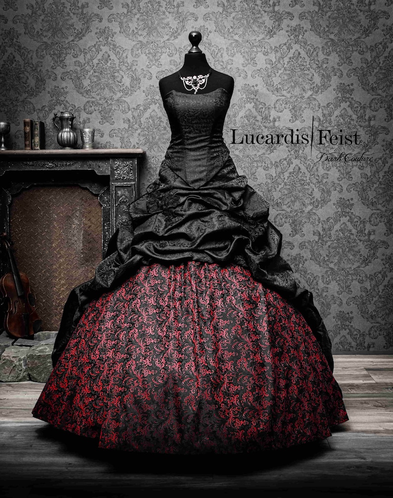 Gothic wedding dress in black and red