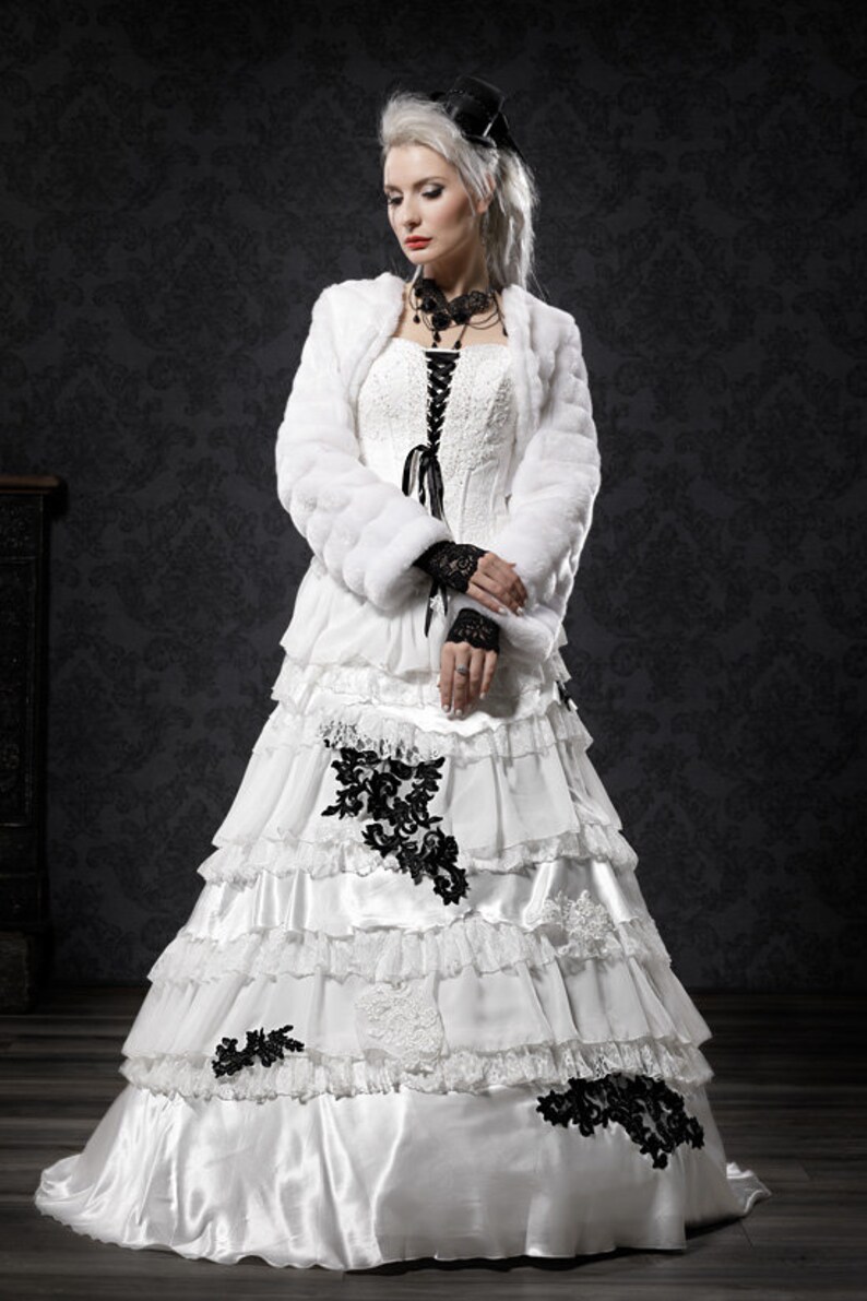 Gothic Alternative Wedding Dress, Steampunk, Rockabilly or Goth Wedding or Costume, Black and White Wedding dress image 6