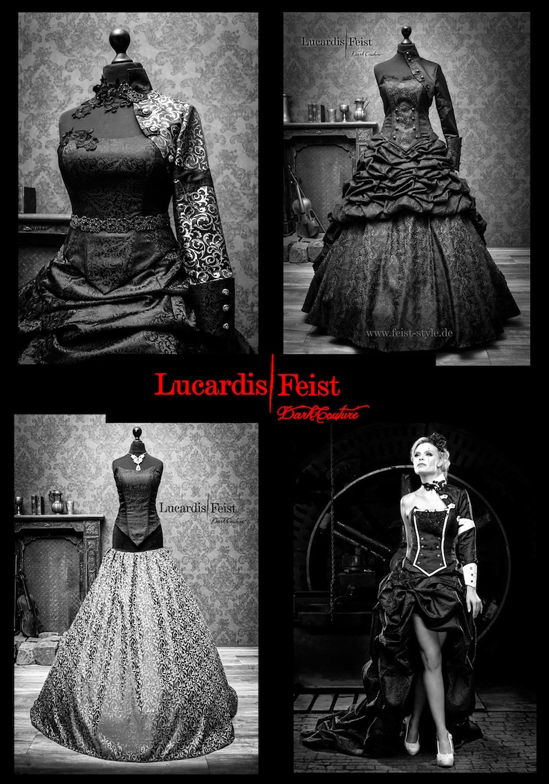 Black and white photos of the gothic gown