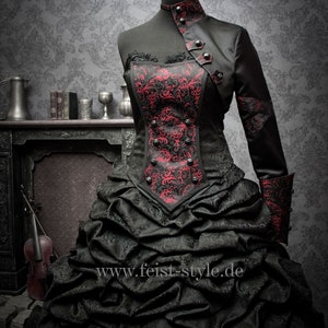 Gothic wedding dress in black and red close up