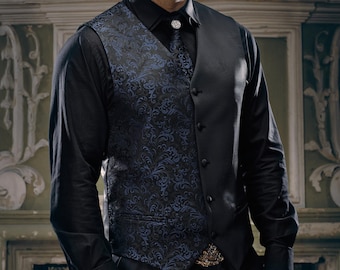 Gothic Baroque Vest for Men | Black Two-Tone Jacquard Waistcoat | Groom Groomsmen Wedding Vest