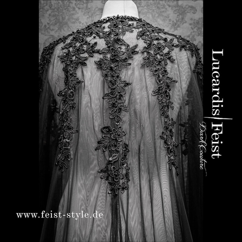 Extravagant Gothic Wedding Cape, Tulle & Lace Veil, Steampunk Bride image 6