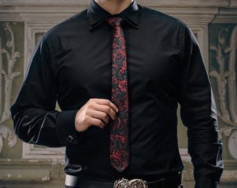 Men’s Brocade Tie with Baroque Pattern – Gothic Wedding Necktie in Multiple Colours