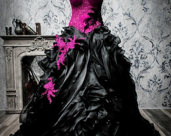 Exceptional black pink gothic wedding gown Original from Feist Style