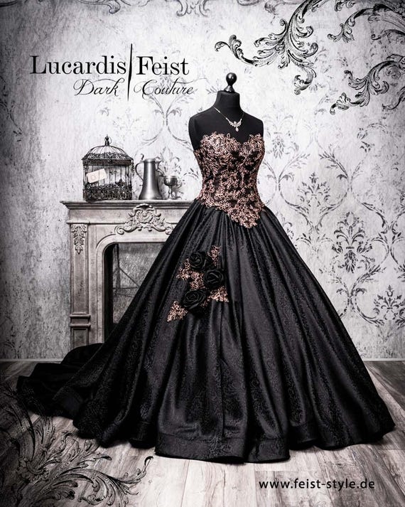 Dark Gold Dreamgown Wildromantic Weddingdress in Black (exceptional,  Legendary Wedding Gown) Original Lucardis Feist Wedding, Victorian - Etsy