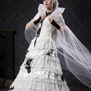 Gothic Alternative Wedding Dress, Steampunk, Rockabilly or Goth Wedding or Costume, Black and White Wedding dress image 3