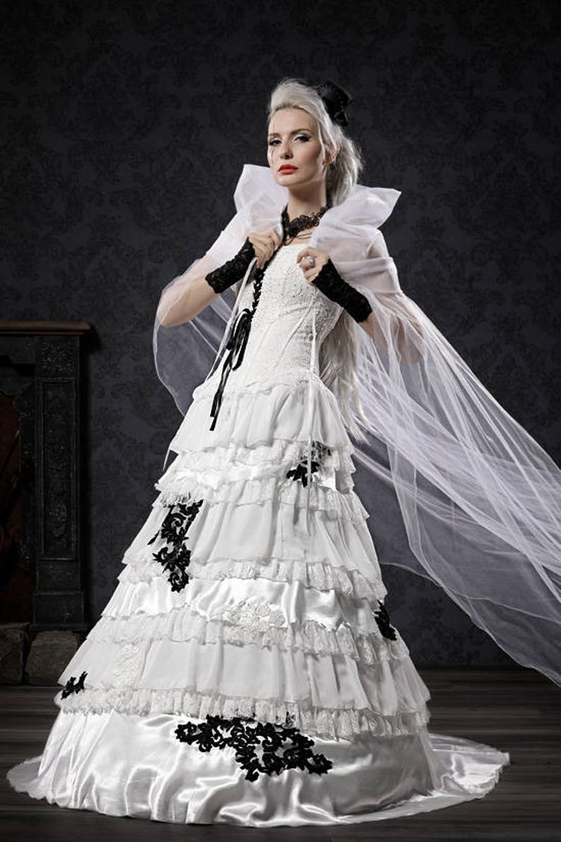 Gothic Alternative Wedding Dress, Steampunk, Rockabilly or Goth Wedding or Costume, Black and White Wedding dress image 3