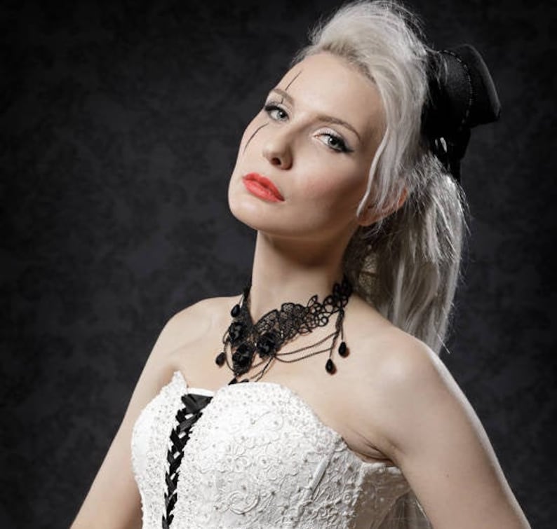 Gothic Alternative Wedding Dress, Steampunk, Rockabilly or Goth Wedding or Costume, Black and White Wedding dress image 2