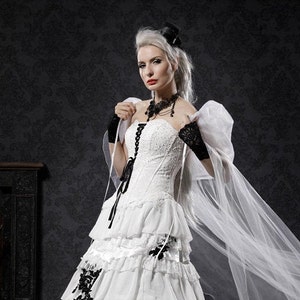 Gothic Alternative Wedding Dress, Steampunk, Rockabilly or Goth Wedding or Costume, Black and White Wedding dress image 1