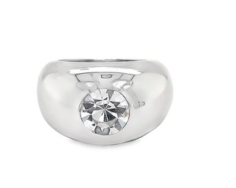 solid 925 polished silver statement "Bubble" ring w AAA CZ. Handmade, free shipping in a box w polish cloth. 3CT CZ