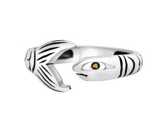 Cape Cod Fish Ring. Solid .925 Silver and gold filled eye. Free shipping in a box. Michaels-Provincetown