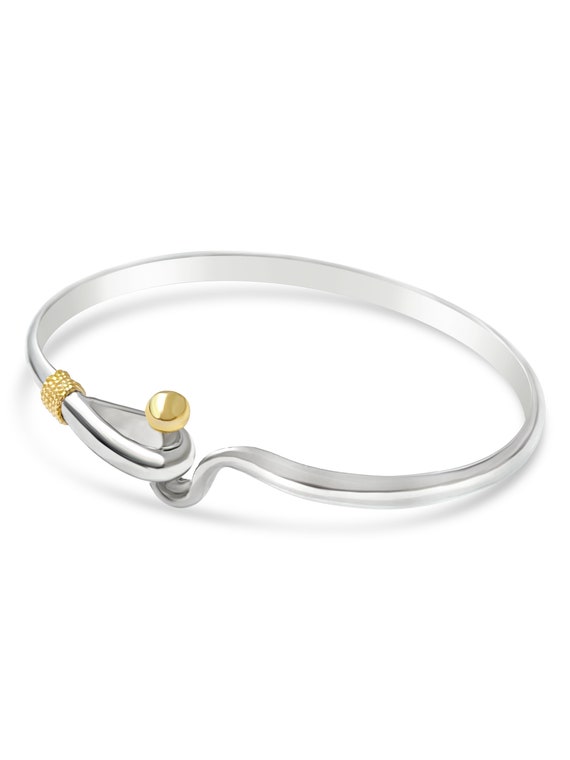 Handmade Cape Cod Hook Bracelet in Sterling Silver and 14K Gold Accents. Michael's in Provincetown, Ma.. Next Day