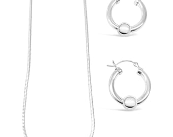 Beach ball Necklace and Earring Set. Made on Cape Cod.Solid .925 Silver