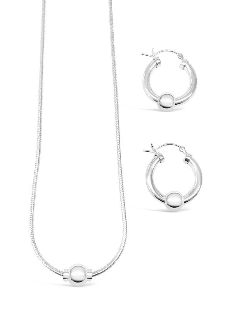 Cape Cod Beachball Necklace and Earring Set Made on Cape Cod.Solid .925 Silver