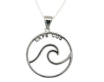Cape Cod Wave Necklace/Pendant. Solid .925 Silver on Box Chain. Free shipping , Free Polish cloth