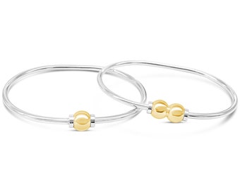 Beachball Bracelet Set. Solid Sterling Silver and 14K yellow Gold Balls. Made on Cape Cod. Ships next day in boxes