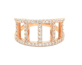 Rose gold sterling silver Ring w highest grade CZs. Handmade by Michael's Jewelers on Cape Cod. Free shipping in box w polish cloth.