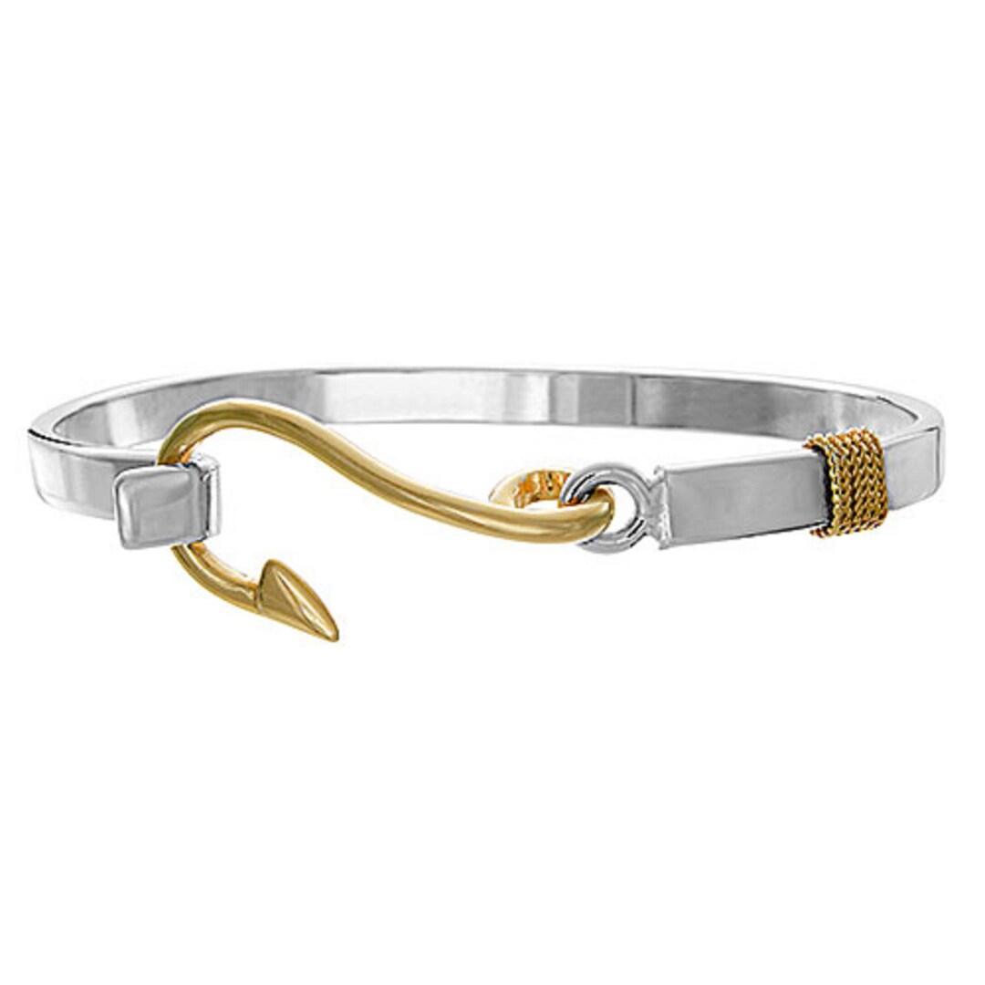 Fish Hook Bracelet in Sterling Silver W Rhodium Gold Plating - Etsy