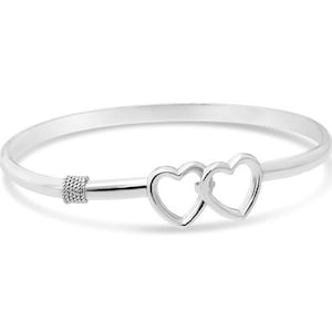 Double Heart Bangle Bracelet Beach Jewelry Collection By Michael&#39;s from Provincetown Sterling Silver 925- NEW ships from Cape Cod